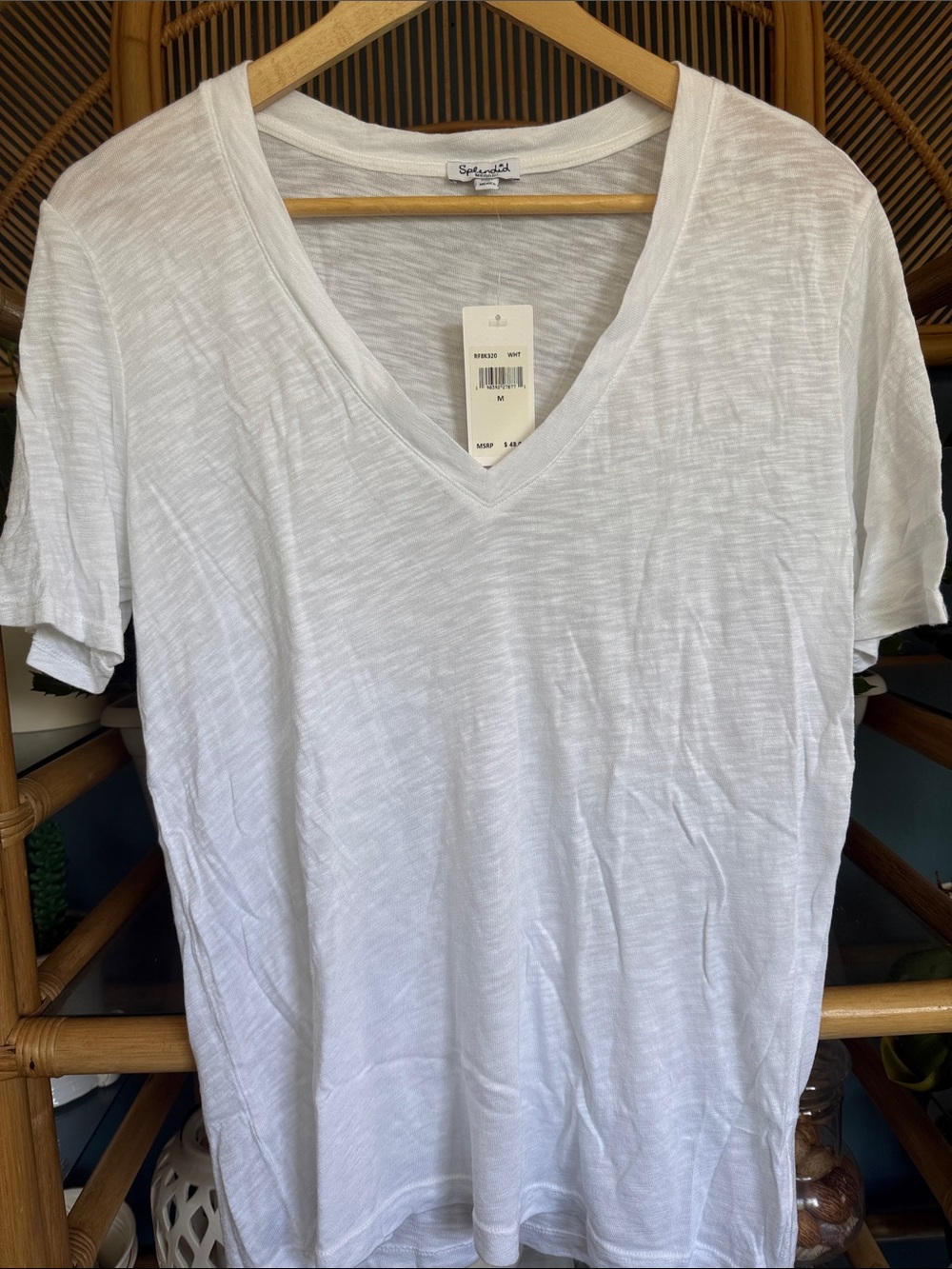 Splendid White V-Neck Short Sleeve Tee